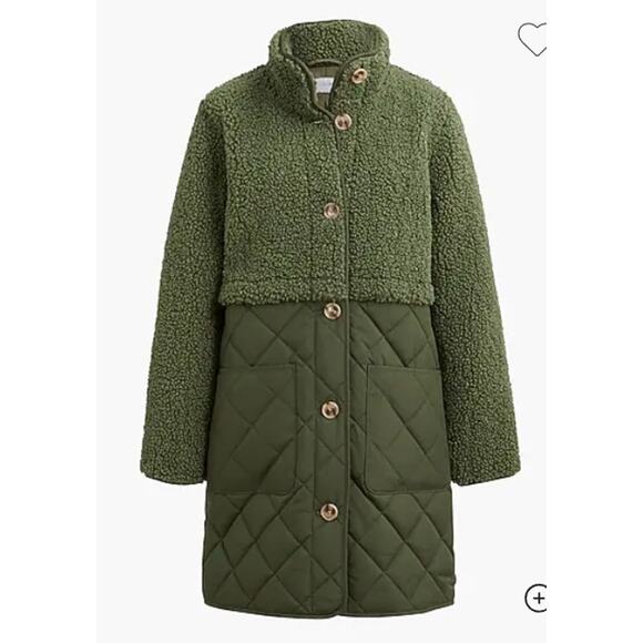NWT J.Crew Mixed Media Sherpa Coat Jacket in Distressed Fatigue Olive Green XXL - Picture 5 of 9